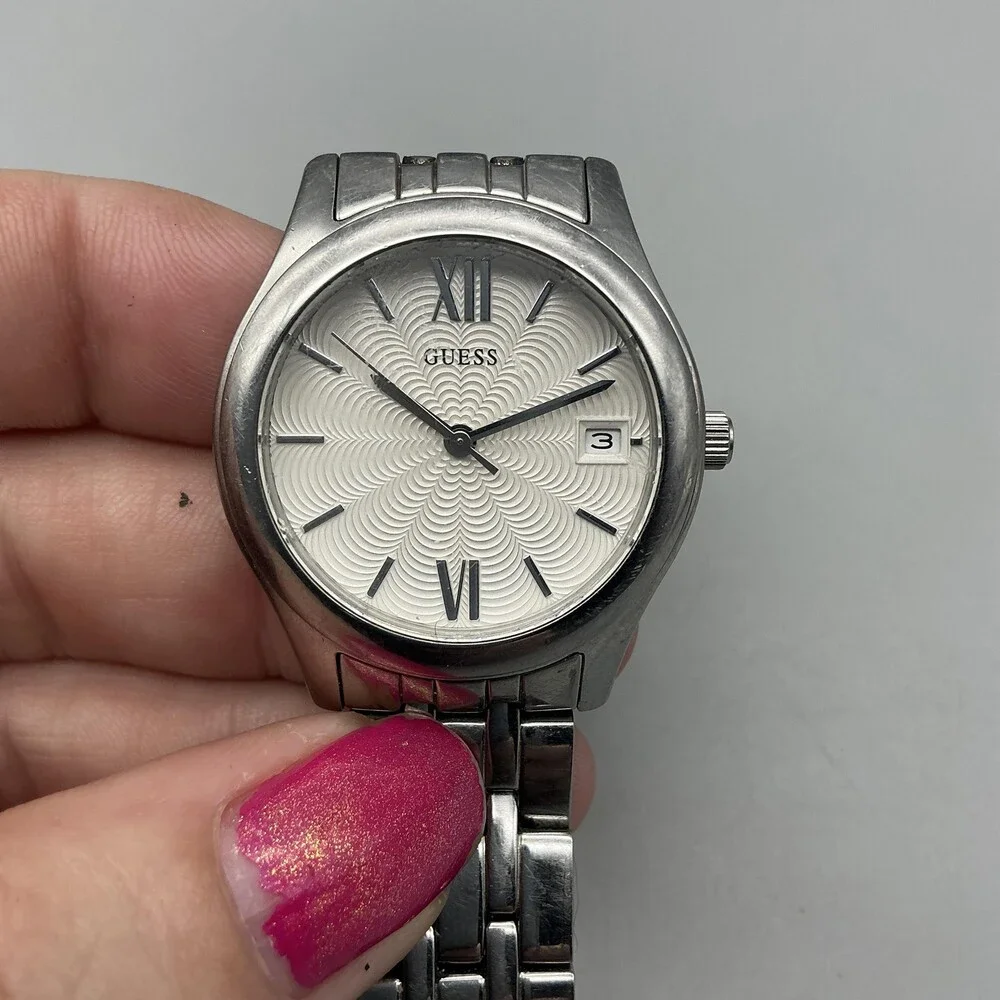 Guess Womens Watch 32mm Silver Tone Dial Stainless Bracelet New Battery 6.75